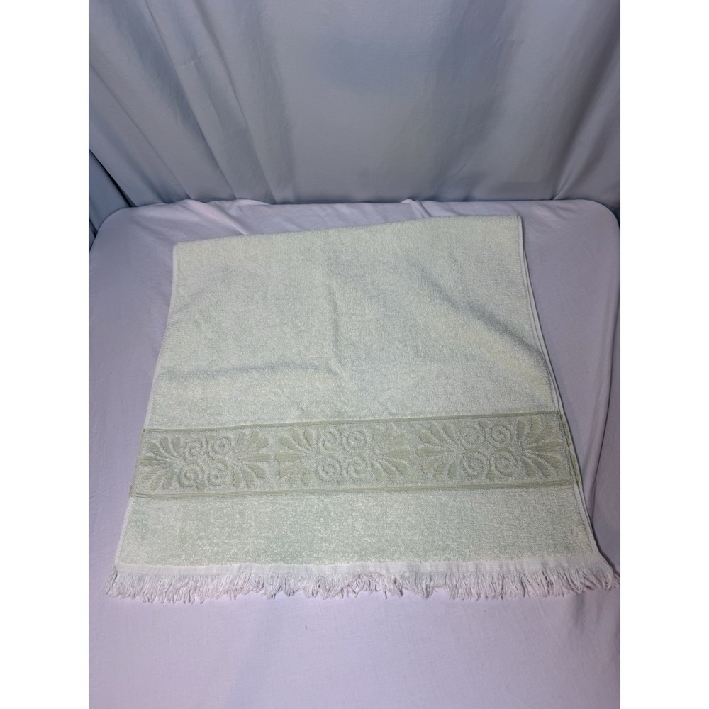 Cannon Monticello Vintage Bath Towel Sculpted Fringe Mint Green USA Retro 80s